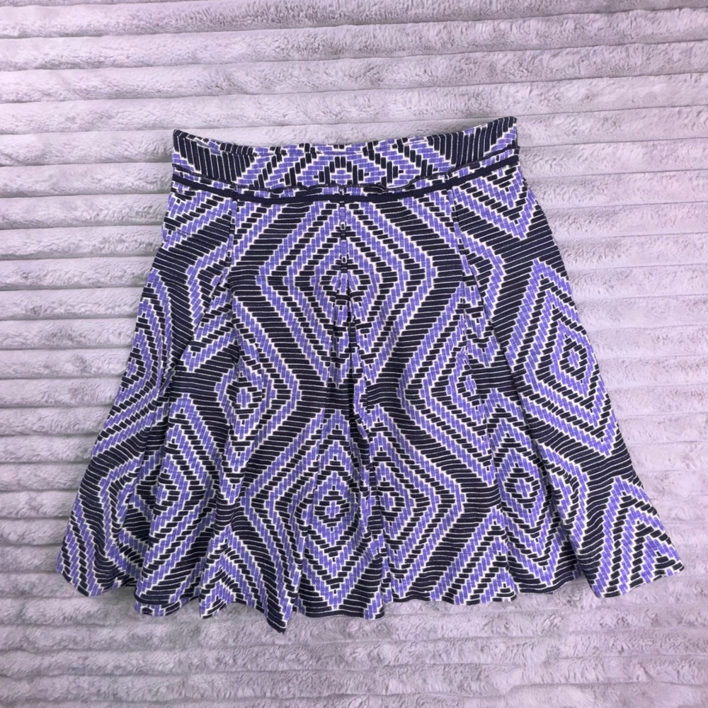 Tory Burch Women's 8 Purple Black Geometric Pleated A Line Skirt Cotton Linen - Picture 3 of 9
